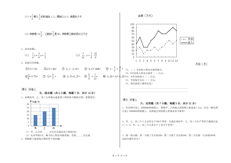 新人教版六年级数学上学期开学检测试卷C卷 含答案.doc_第2页