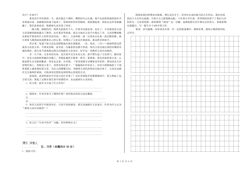 柳州市实验小学六年级语文【下册】开学考试试题 含答案.doc_第3页