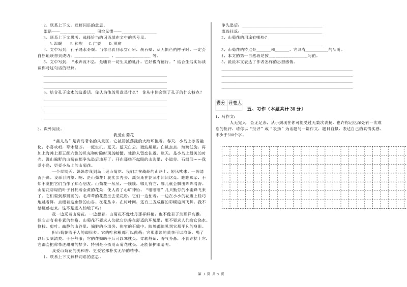 实验小学六年级语文下学期期中考试试卷 新人教版（附答案）.doc_第3页