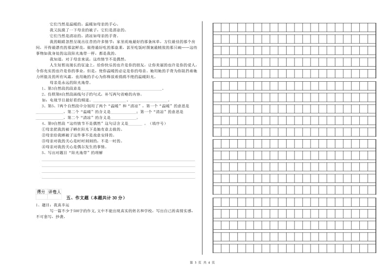 抚顺市重点小学小升初语文能力提升试卷 附答案.doc_第3页