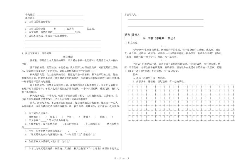 榆林市实验小学六年级语文下学期开学考试试题 含答案.doc_第3页