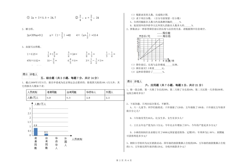 扬州市实验小学六年级数学【上册】每周一练试题 附答案.doc_第2页