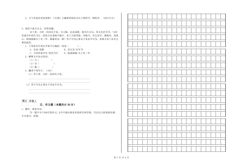 文山壮族苗族自治州重点小学小升初语文综合练习试卷 附解析.doc_第3页