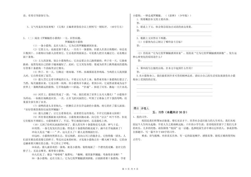 新余市实验小学六年级语文下学期开学考试试题 含答案.doc_第3页