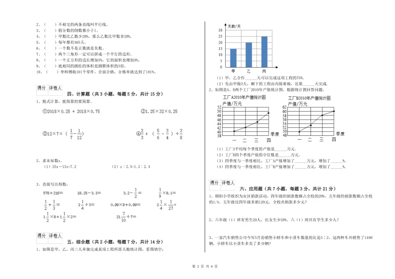 新人教版六年级数学下学期全真模拟考试试题C卷 附答案.doc_第2页