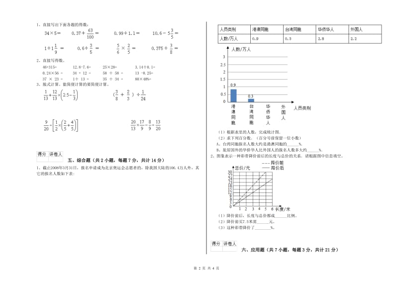 开封市实验小学六年级数学【上册】期中考试试题 附答案.doc_第2页