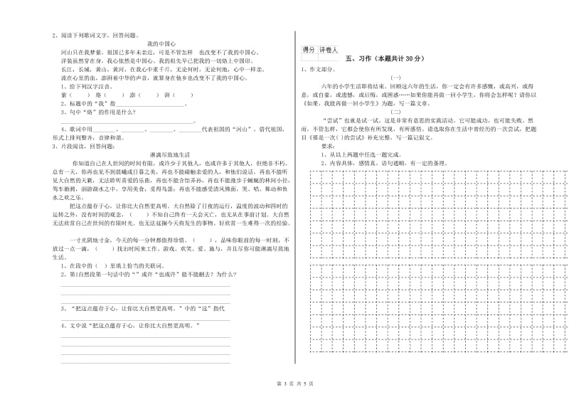 实验小学六年级语文下学期自我检测试卷 长春版（附解析）.doc_第3页