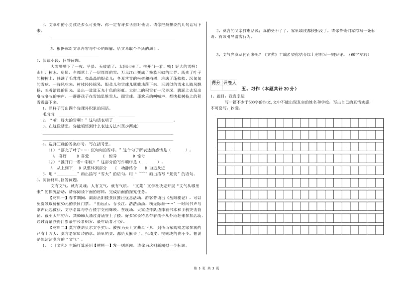 平凉市实验小学六年级语文下学期过关检测试题 含答案.doc_第3页