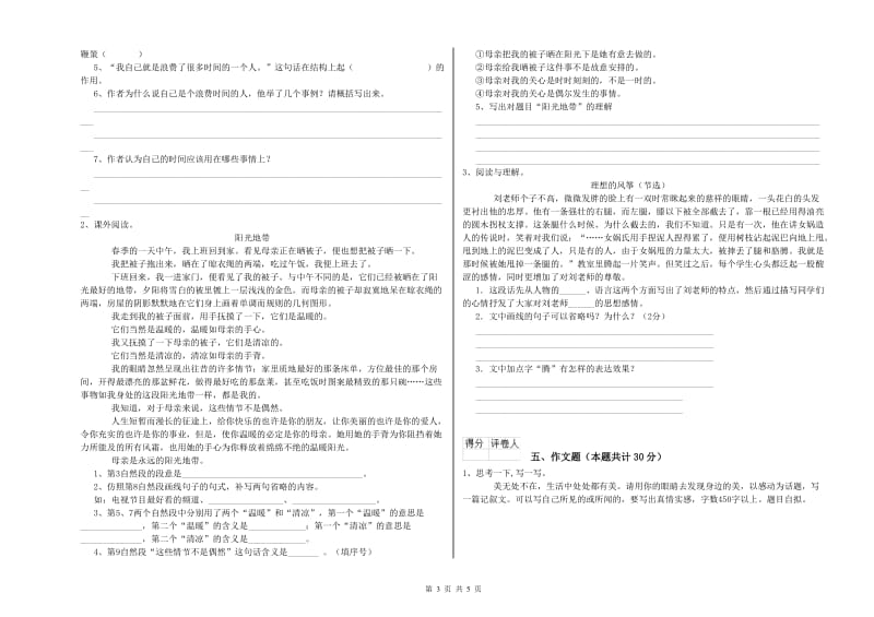 山西省重点小学小升初语文综合练习试卷D卷 附答案.doc_第3页