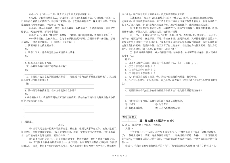汉中市重点小学小升初语文全真模拟考试试卷 含答案.doc_第3页