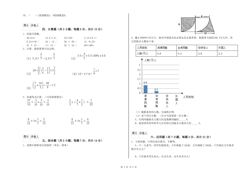 新人教版六年级数学下学期全真模拟考试试卷A卷 含答案.doc_第2页