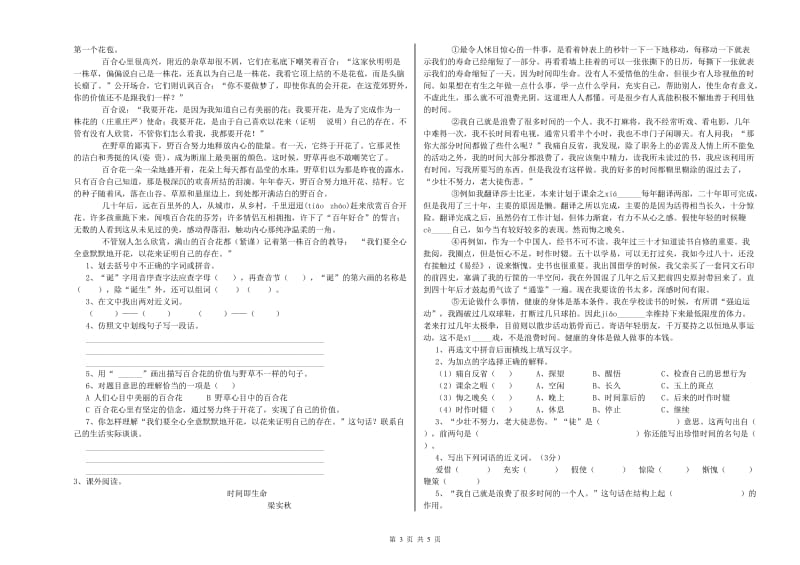 山东省重点小学小升初语文强化训练试卷B卷 附答案.doc_第3页