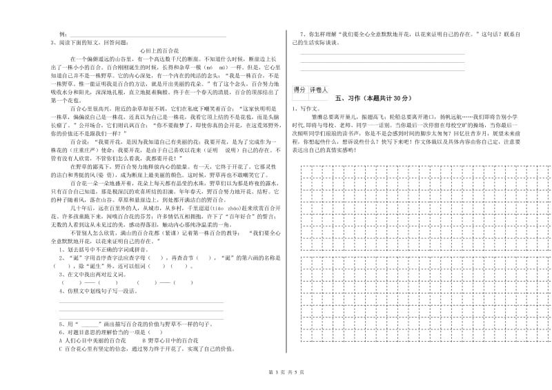 楚雄彝族自治州实验小学六年级语文下学期强化训练试题 含答案.doc_第3页