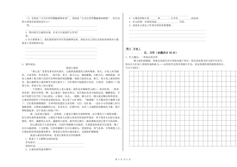 新乡市实验小学六年级语文【下册】期中考试试题 含答案.doc_第3页