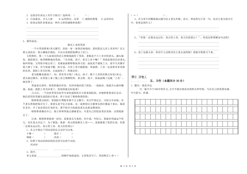 实验小学六年级语文【下册】能力检测试卷 新人教版（附答案）.doc_第3页