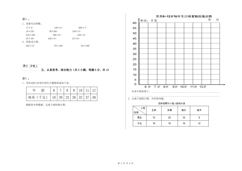 新人教版四年级数学【下册】全真模拟考试试卷A卷 附答案.doc_第2页