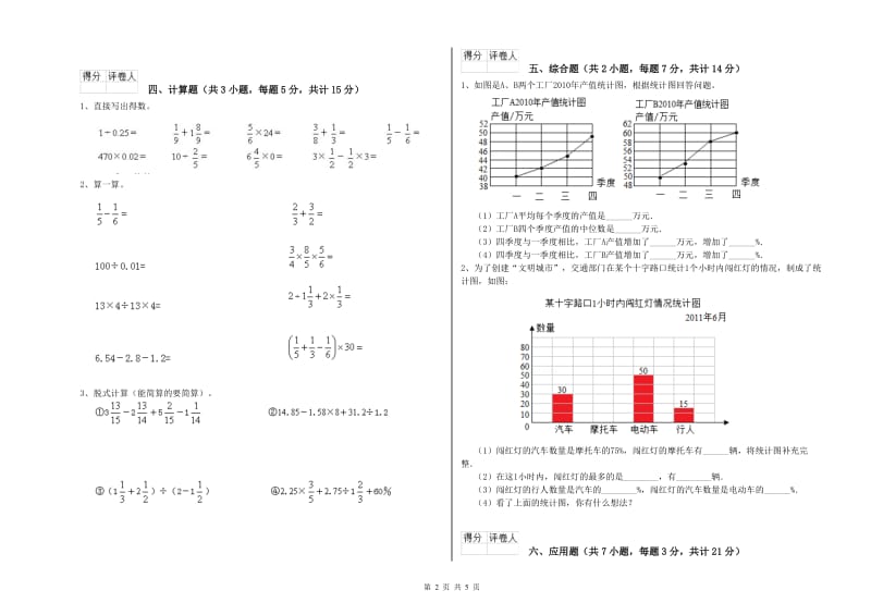 新人教版六年级数学【下册】全真模拟考试试卷B卷 含答案.doc_第2页