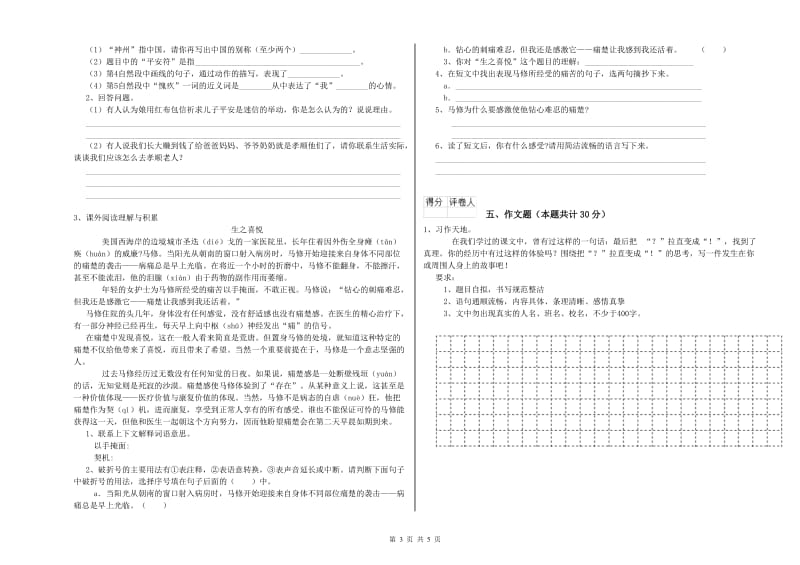 广东省重点小学小升初语文综合检测试题D卷 附答案.doc_第3页