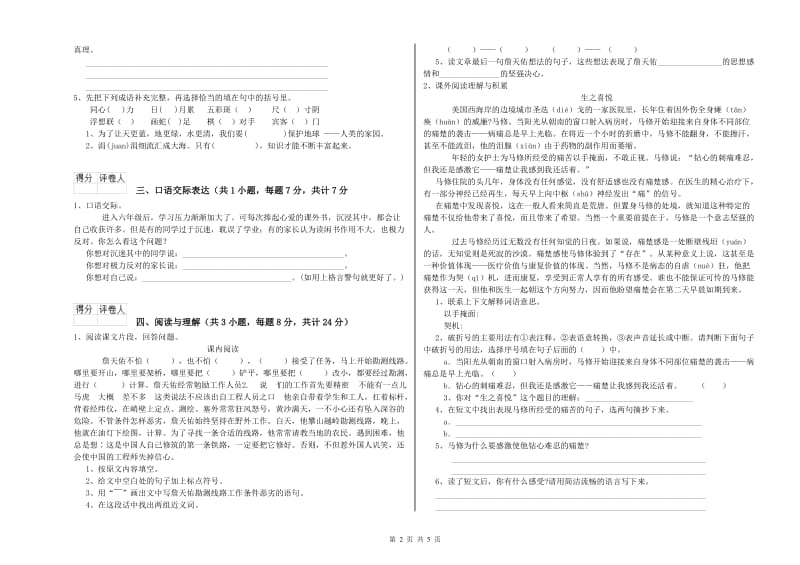 山东省重点小学小升初语文模拟考试试卷D卷 含答案.doc_第2页