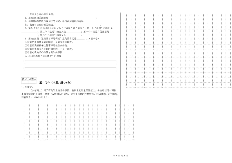 实验小学六年级语文【下册】综合练习试卷 新人教版（附答案）.doc_第3页