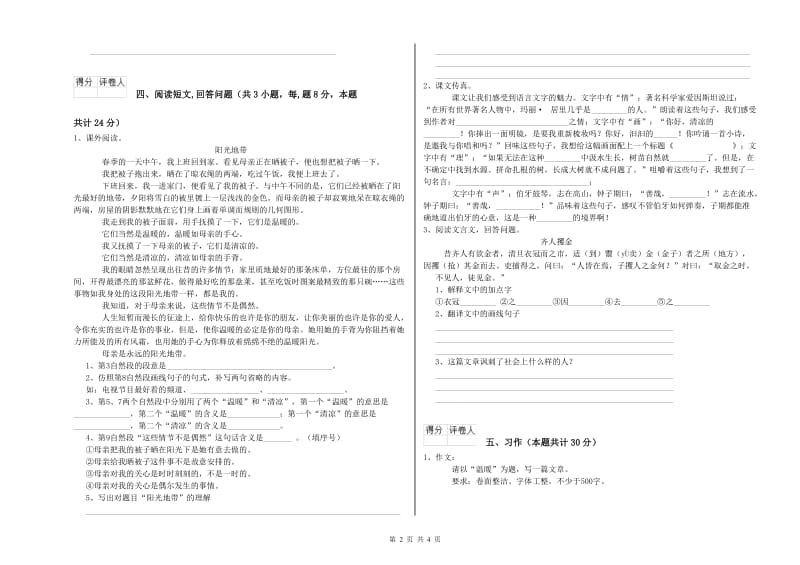 巴中市实验小学六年级语文下学期强化训练试题 含答案.doc_第2页