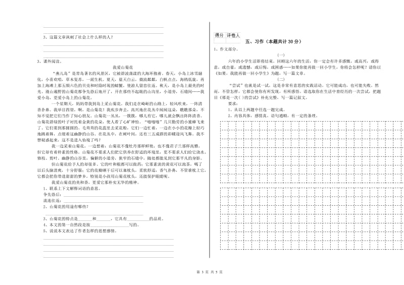 实验小学六年级语文【下册】自我检测试题 苏教版（含答案）.doc_第3页