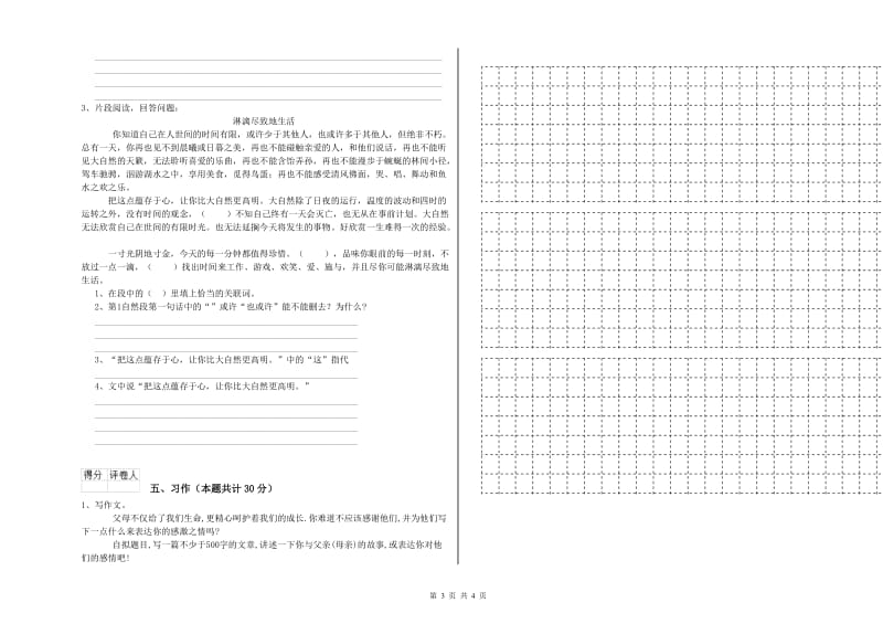 榆林市实验小学六年级语文下学期能力提升试题 含答案.doc_第3页