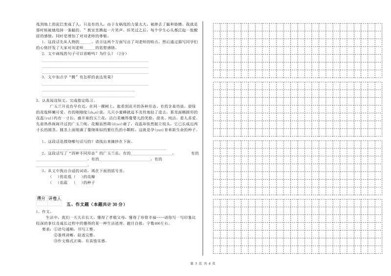 岳阳市重点小学小升初语文提升训练试卷 含答案.doc_第3页