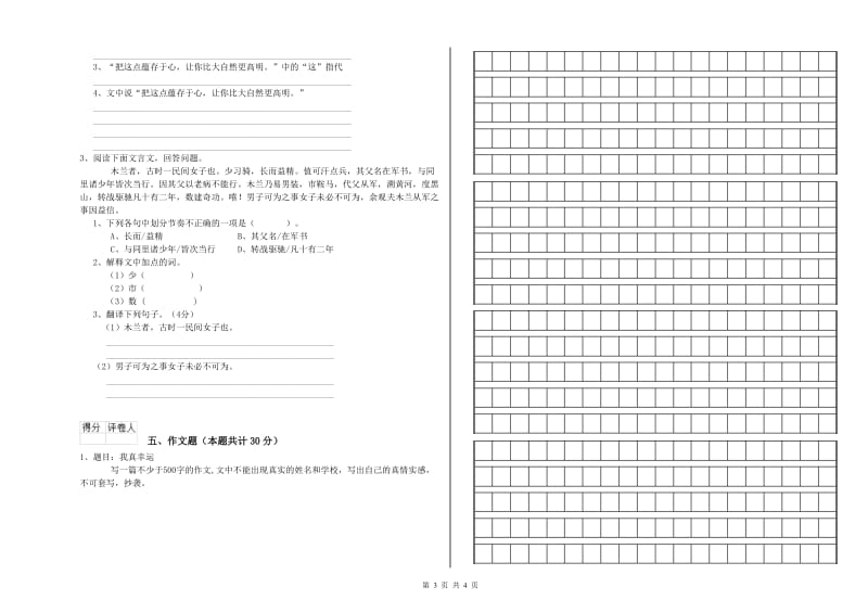 汉中市重点小学小升初语文模拟考试试卷 含答案.doc_第3页