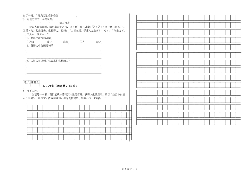 文山壮族苗族自治州实验小学六年级语文下学期全真模拟考试试题 含答案.doc_第3页