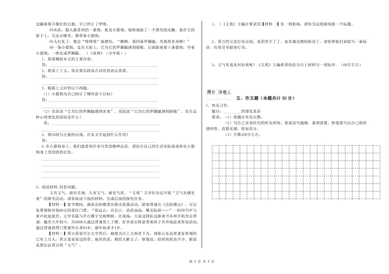 广西重点小学小升初语文考前练习试卷D卷 附答案.doc_第3页