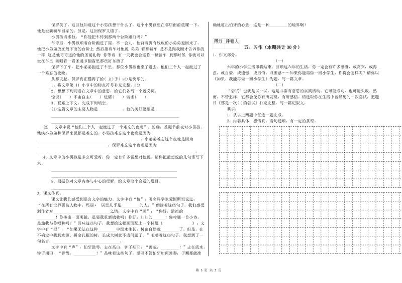 实验小学六年级语文下学期能力检测试卷 浙教版（附解析）.doc_第3页