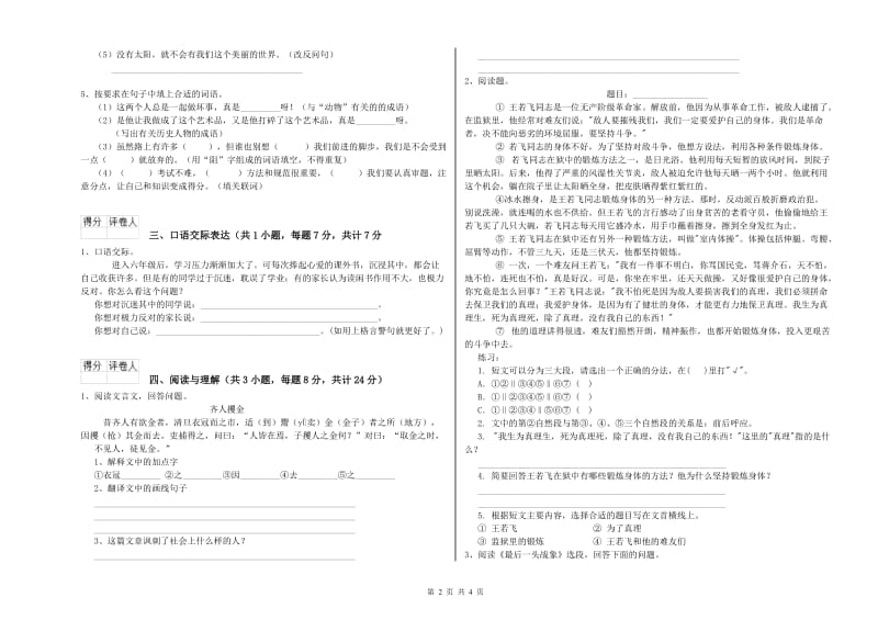 文山壮族苗族自治州重点小学小升初语文每日一练试题 附答案.doc_第2页