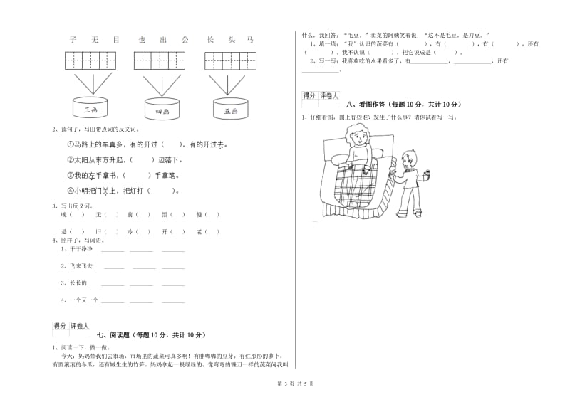 延边朝鲜族自治州实验小学一年级语文【上册】全真模拟考试试卷 附答案.doc_第3页