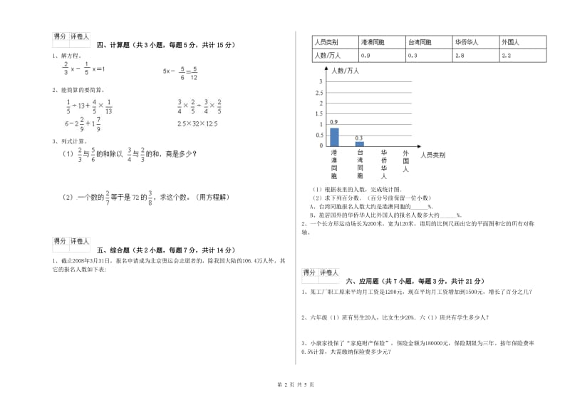 惠州市实验小学六年级数学【下册】开学考试试题 附答案.doc_第2页