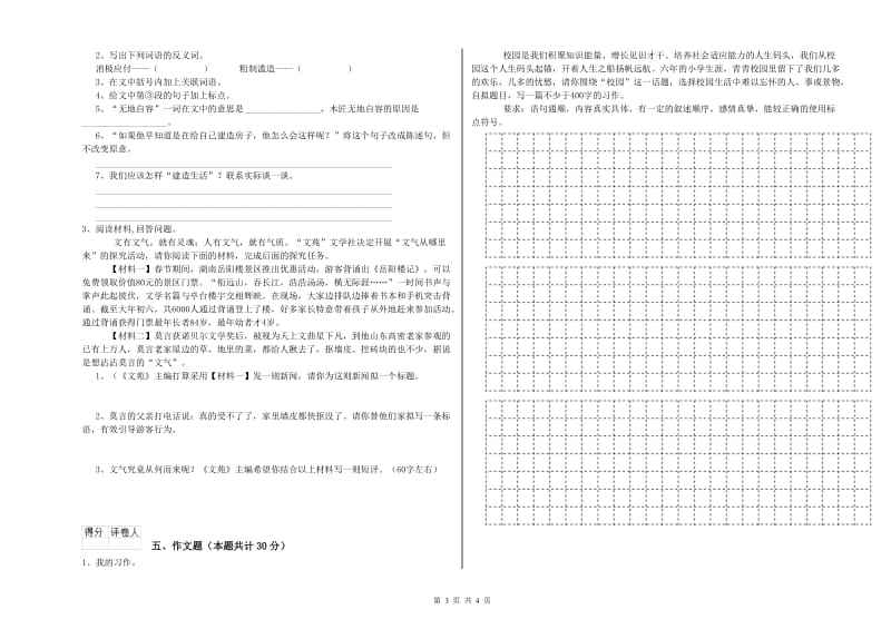 山东省重点小学小升初语文提升训练试卷C卷 附答案.doc_第3页