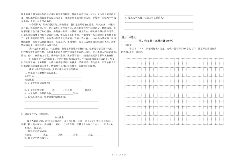 山东省重点小学小升初语文考前检测试题C卷 含答案.doc_第3页