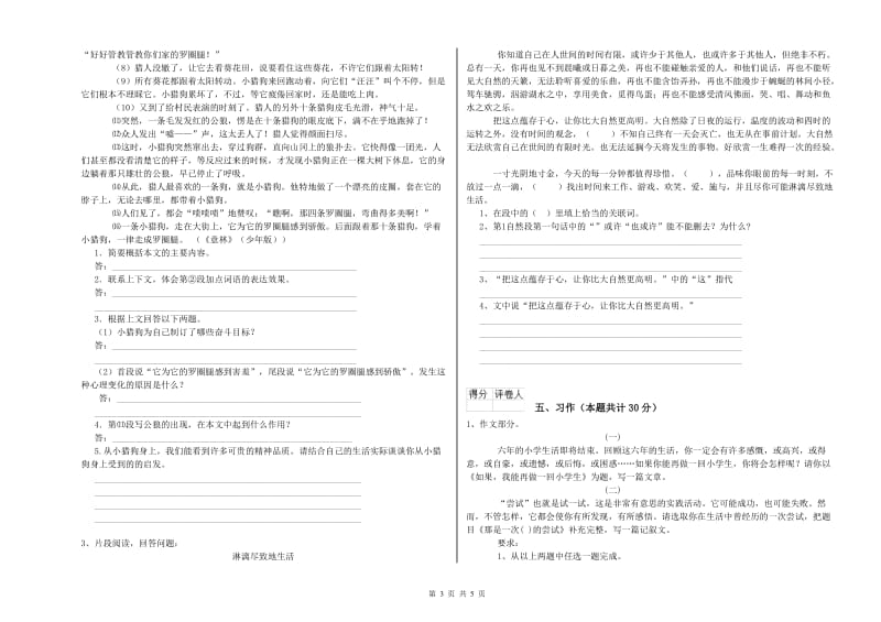 实验小学六年级语文下学期开学考试试题 湘教版（含答案）.doc_第3页