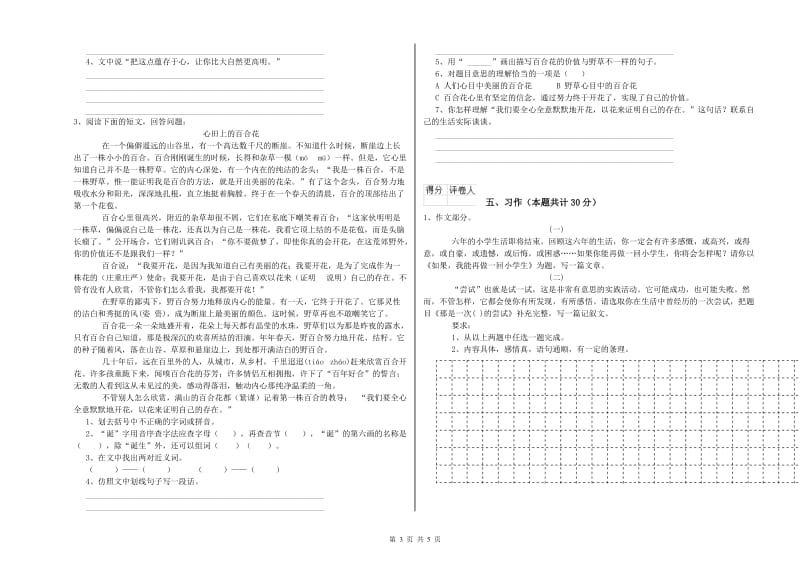 怒江傈僳族自治州实验小学六年级语文上学期能力测试试题 含答案.doc_第3页