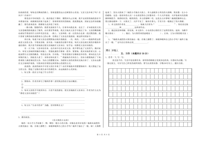 延安市实验小学六年级语文下学期能力测试试题 含答案.doc_第3页