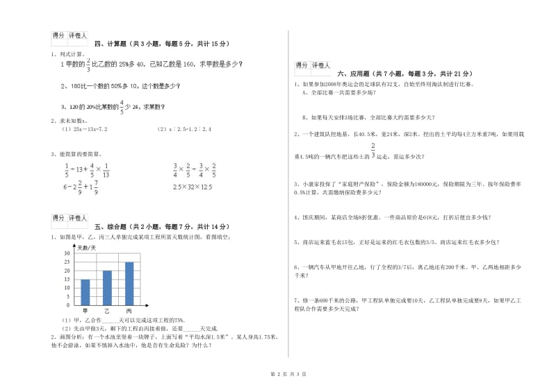 新人教版六年级数学【下册】强化训练试卷D卷 附答案.doc_第2页