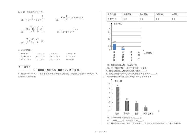 山西省2020年小升初数学综合练习试卷A卷 附答案.doc_第2页