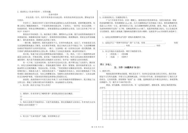 永州市实验小学六年级语文上学期期中考试试题 含答案.doc_第3页