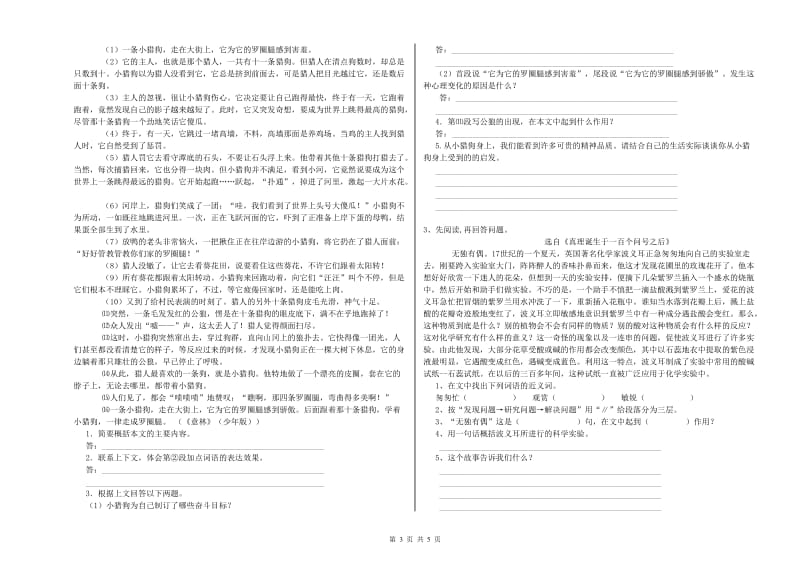 实验小学六年级语文下学期能力检测试卷 上海教育版（含答案）.doc_第3页