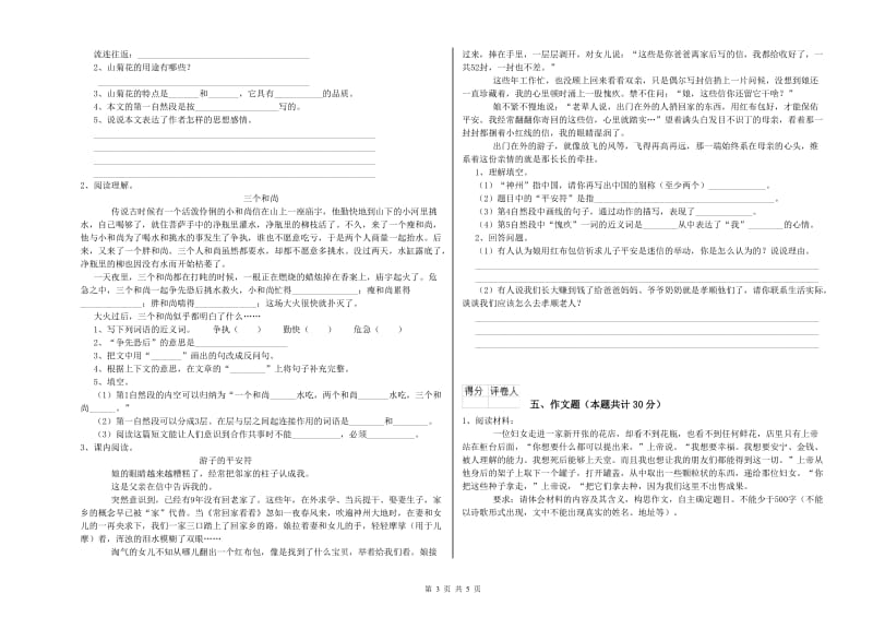 常德市重点小学小升初语文全真模拟考试试卷 附答案.doc_第3页