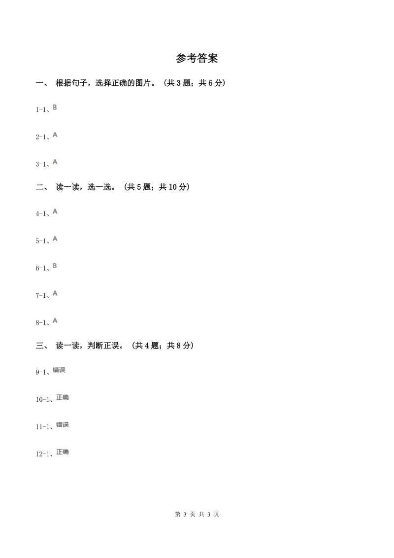 沪教版（深圳用）小学英语一年级下册Unit 12 A boy and a wolf同步检测D卷.doc_第3页