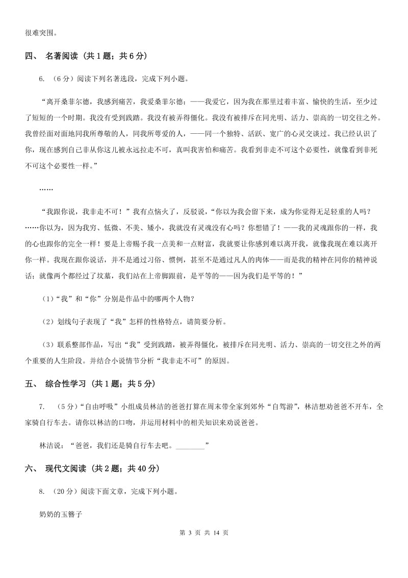 西师大版2020届九年级语文中考模拟试卷A卷.doc_第3页