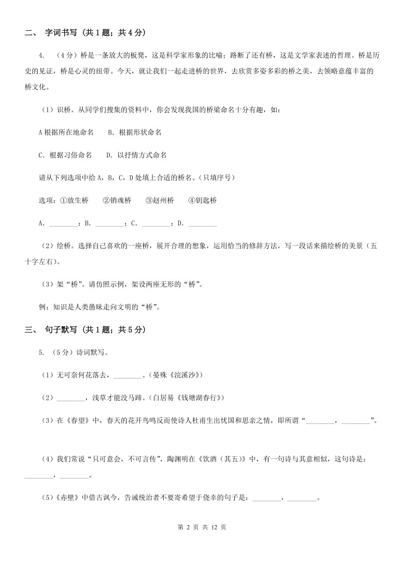 苏教版2020届九年级语文中考模拟试卷A卷.doc_第2页