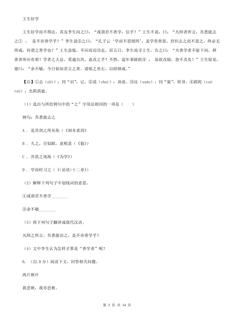 北师大版2020年九年级下学期语文学业（升学）质量检查试卷D卷.doc_第3页