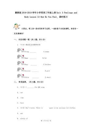 冀教版2018-2019學(xué)年小學(xué)英語(yǔ)三年級(jí)上冊(cè)Unit 3 Feelings and Body Lesson 13 How Do You Feel_ 課時(shí)練習(xí).doc